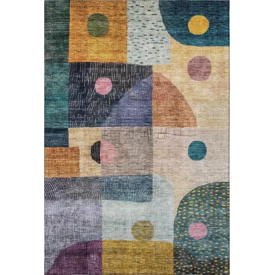 Green Teal Orange And Purple Geometric Washable Area Rug With UV Protection Photo 3