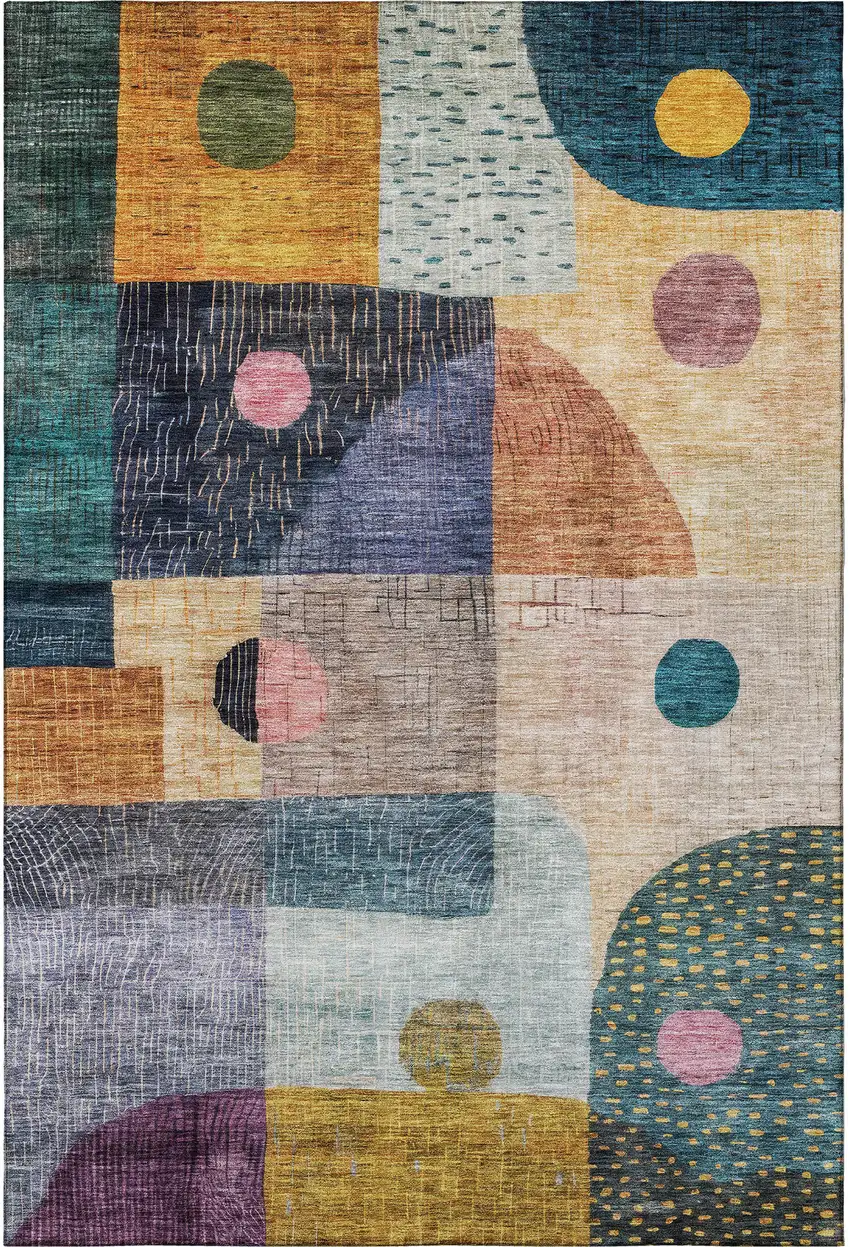 Green Teal Orange And Purple Geometric Washable Area Rug With UV Protection Photo 3