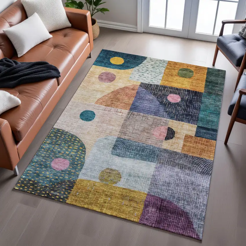 Green Teal Orange And Purple Geometric Washable Area Rug With UV Protection Photo 5