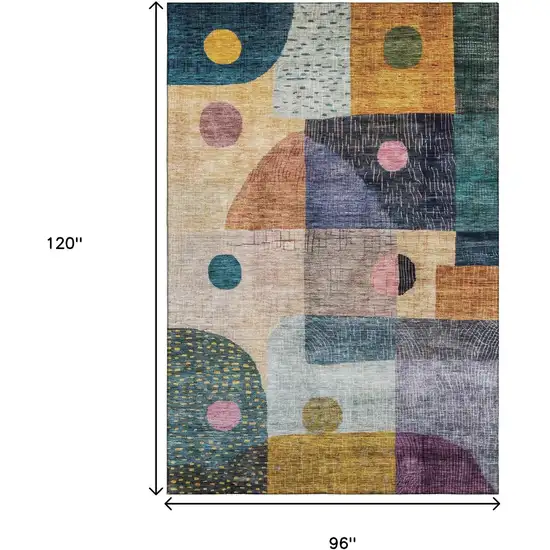 Green Teal Orange And Purple Geometric Washable Area Rug With UV Protection Photo 7