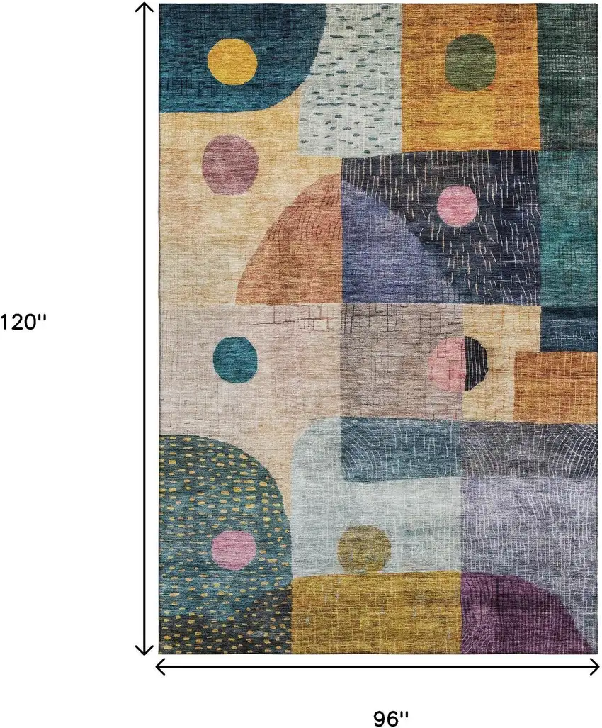 Green Teal Orange And Purple Geometric Washable Area Rug With UV Protection Photo 7