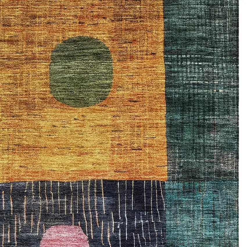 Green Teal Orange And Purple Geometric Washable Area Rug With UV Protection Photo 3