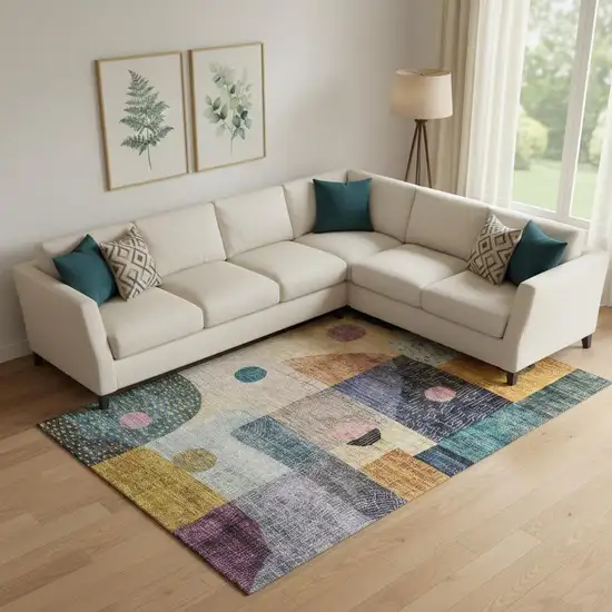 Green Teal Orange And Purple Geometric Washable Area Rug With UV Protection Photo 2