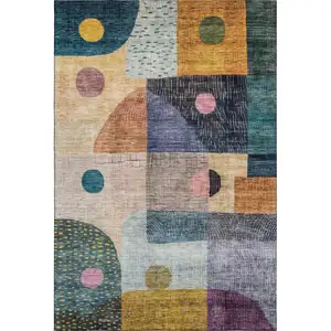 Photo of Green Teal Orange And Purple Geometric Washable Area Rug With UV Protection