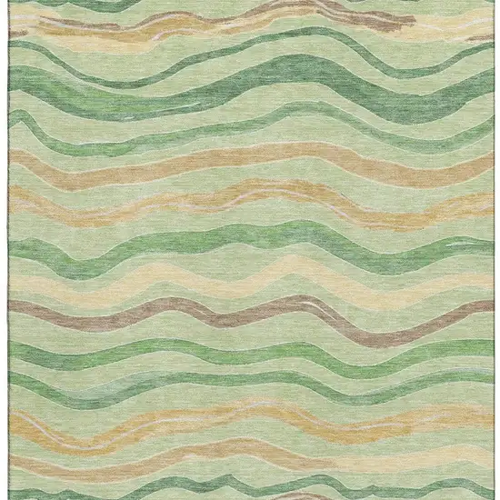 Green Wheat And Ivory Striped Washable Area Rug With UV Protection Photo 3