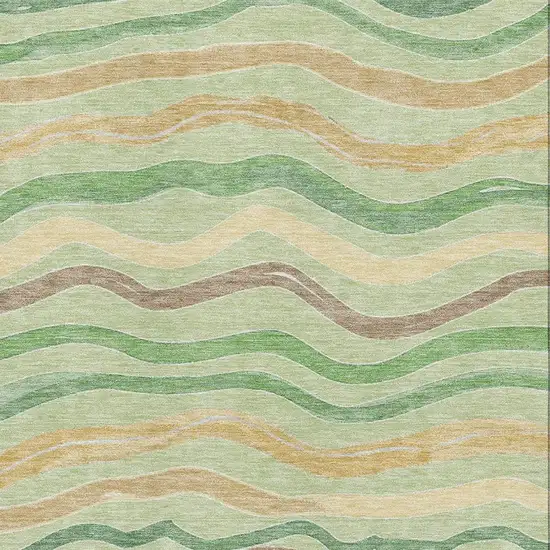 Green Wheat And Ivory Striped Washable Area Rug With UV Protection Photo 2