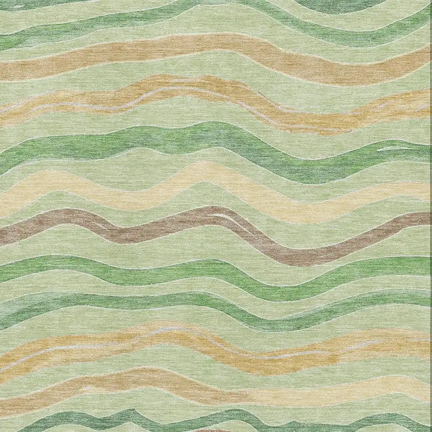 Green Wheat And Ivory Striped Washable Area Rug With UV Protection Photo 2