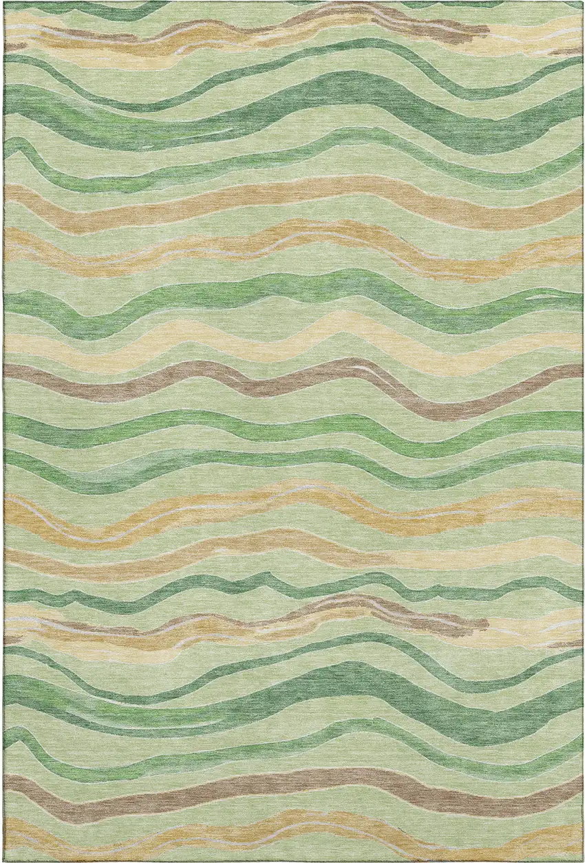 Green Wheat And Ivory Striped Washable Area Rug With UV Protection Photo 1
