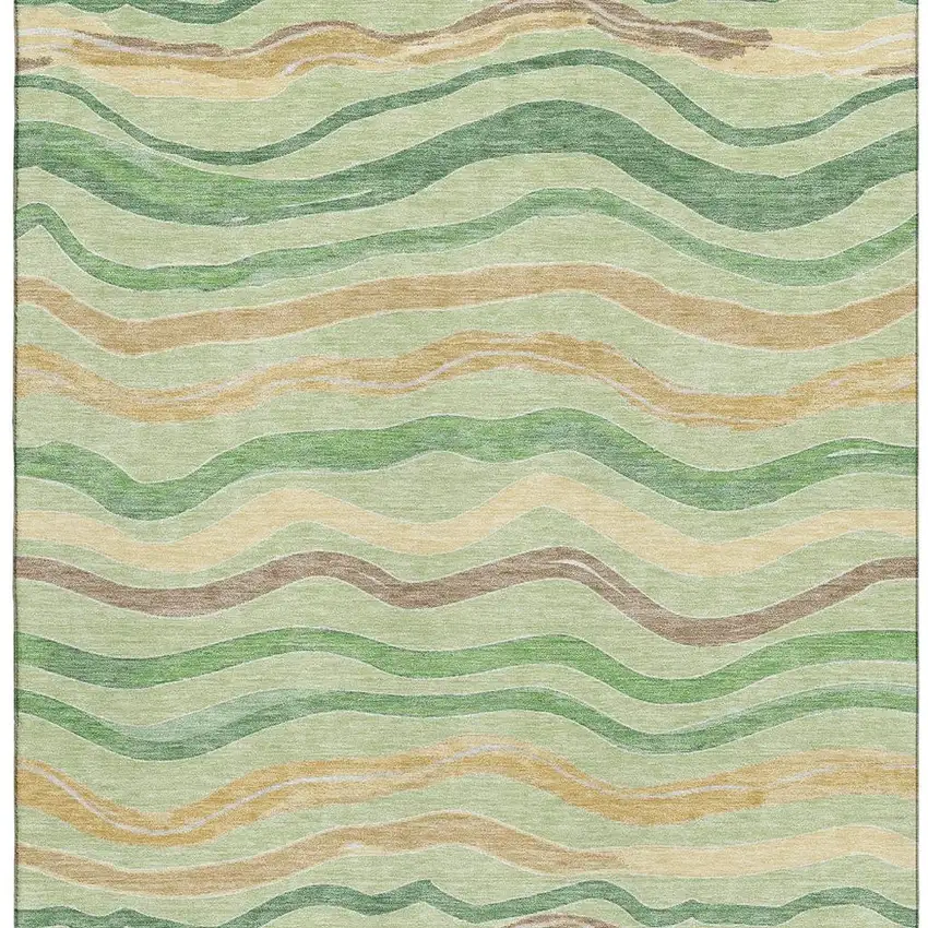 Green Wheat And Ivory Striped Washable Area Rug With UV Protection Photo 3