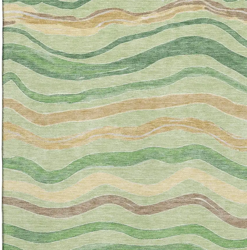 Green Wheat And Ivory Striped Washable Area Rug With UV Protection Photo 2