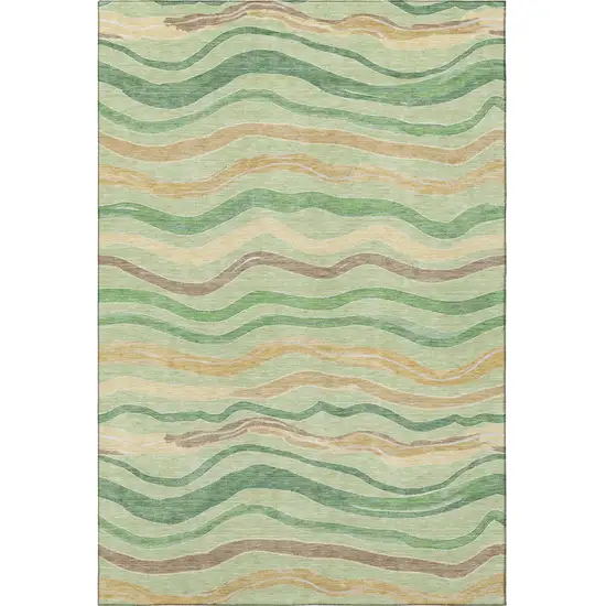 Green Wheat And Ivory Striped Washable Area Rug With UV Protection Photo 3