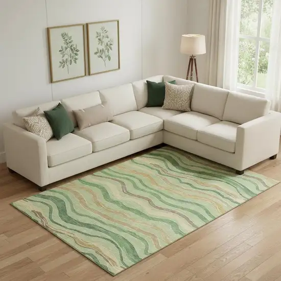 Green Wheat And Ivory Striped Washable Area Rug With UV Protection Photo 2