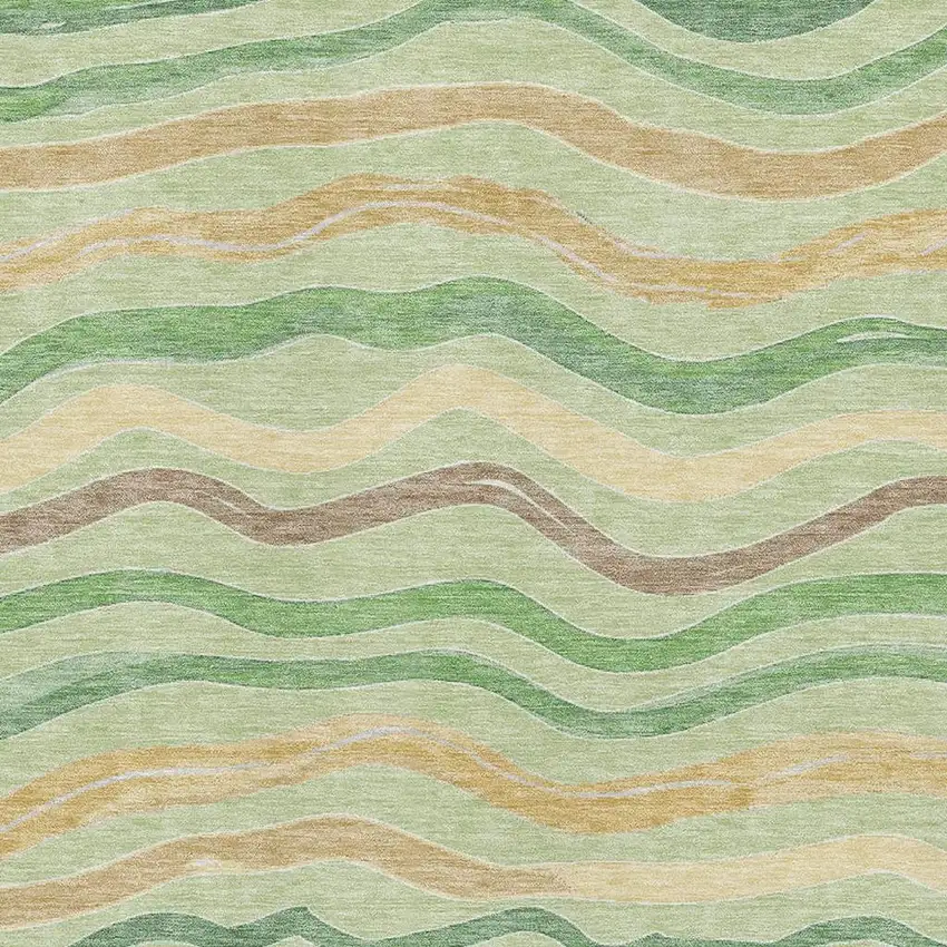 Green Wheat And Ivory Striped Washable Area Rug With UV Protection Photo 2