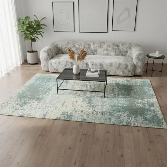 Green White And Gray Abstract Washable Area Rug With UV Protection Photo 1