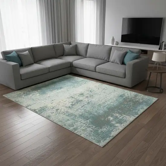 Green White And Gray Abstract Washable Area Rug With UV Protection Photo 1