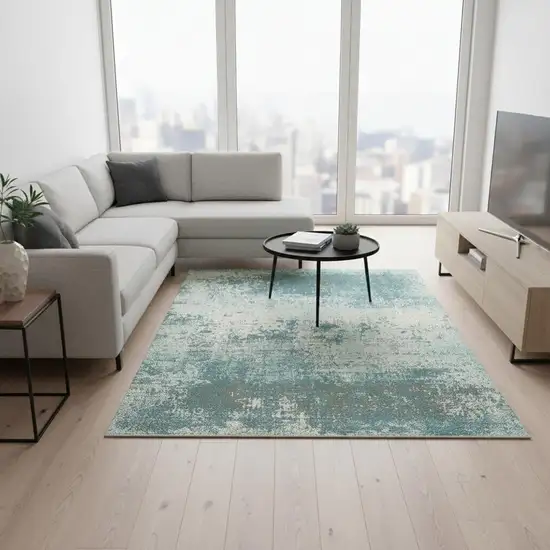 Green White And Gray Abstract Washable Area Rug With UV Protection Photo 1