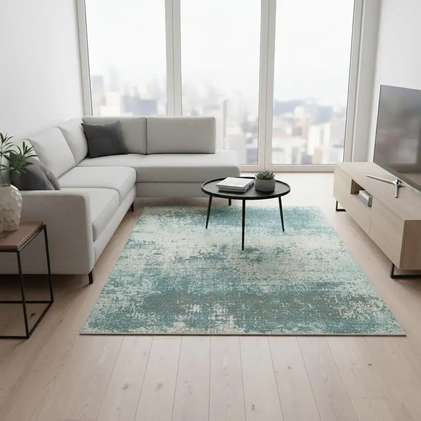 Green White And Gray Abstract Washable Area Rug With UV Protection Photo 1