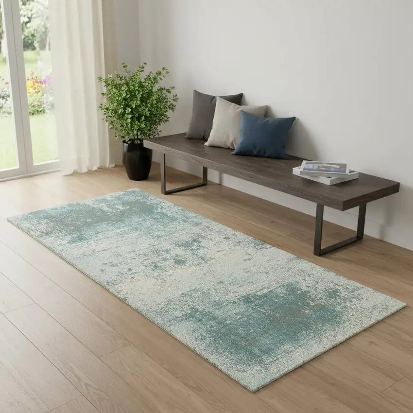 Green White And Gray Abstract Washable Area Rug With UV Protection Photo 1