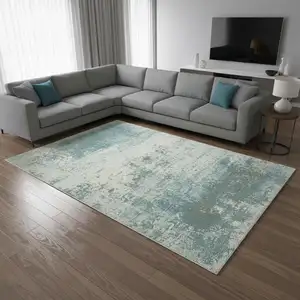 Photo of Green White And Gray Abstract Washable Area Rug With UV Protection