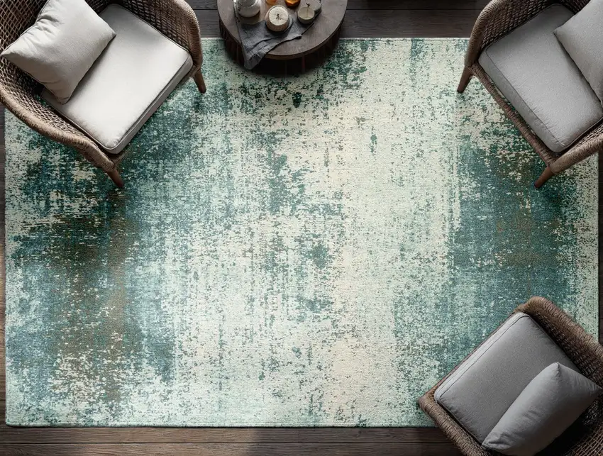 Green White And Gray Abstract Washable Area Rug With UV Protection Photo 5