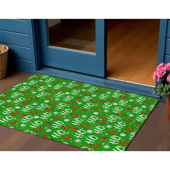 Green White And Red Polka Dot Washable Indoor Outdoor Area Rug Photo 2
