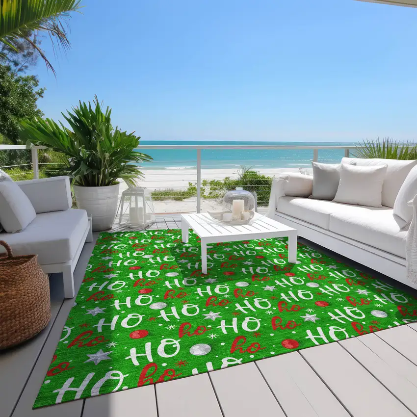 Green White And Red Polka Dot Washable Indoor Outdoor Area Rug Photo 8