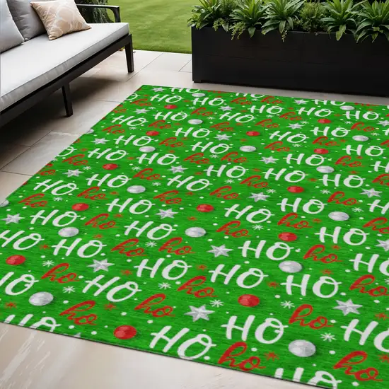 Green White And Red Polka Dot Washable Indoor Outdoor Area Rug Photo 2