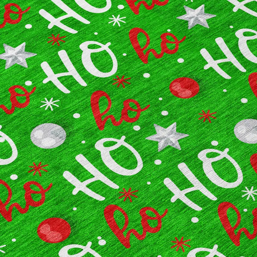Green White And Red Ho Ho Ho Washable Indoor Outdoor Area Rug Photo 8