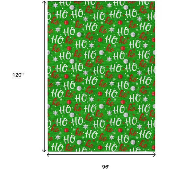 Green White And Red Ho Ho Ho Washable Indoor Outdoor Area Rug Photo 9