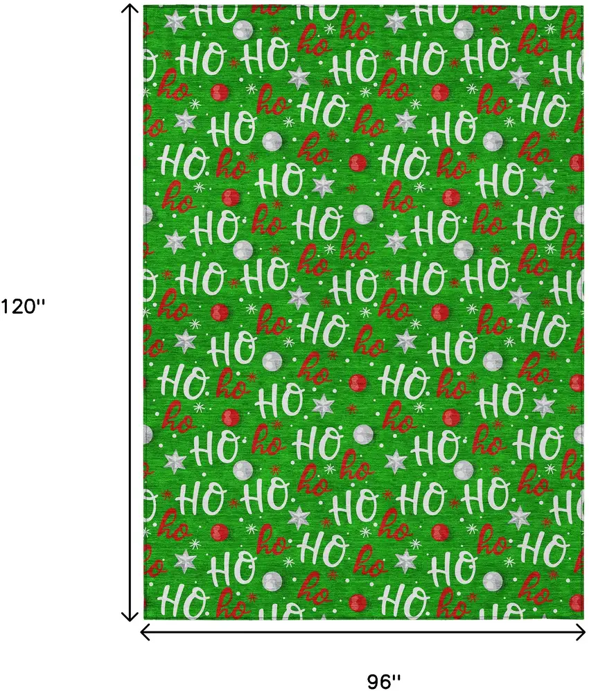 Green White And Red Ho Ho Ho Washable Indoor Outdoor Area Rug Photo 9
