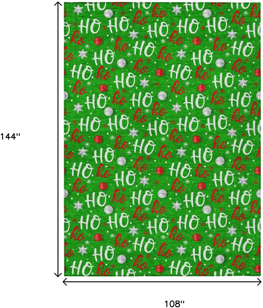 Green White And Red Ho Ho Ho Washable Indoor Outdoor Area Rug Photo 9