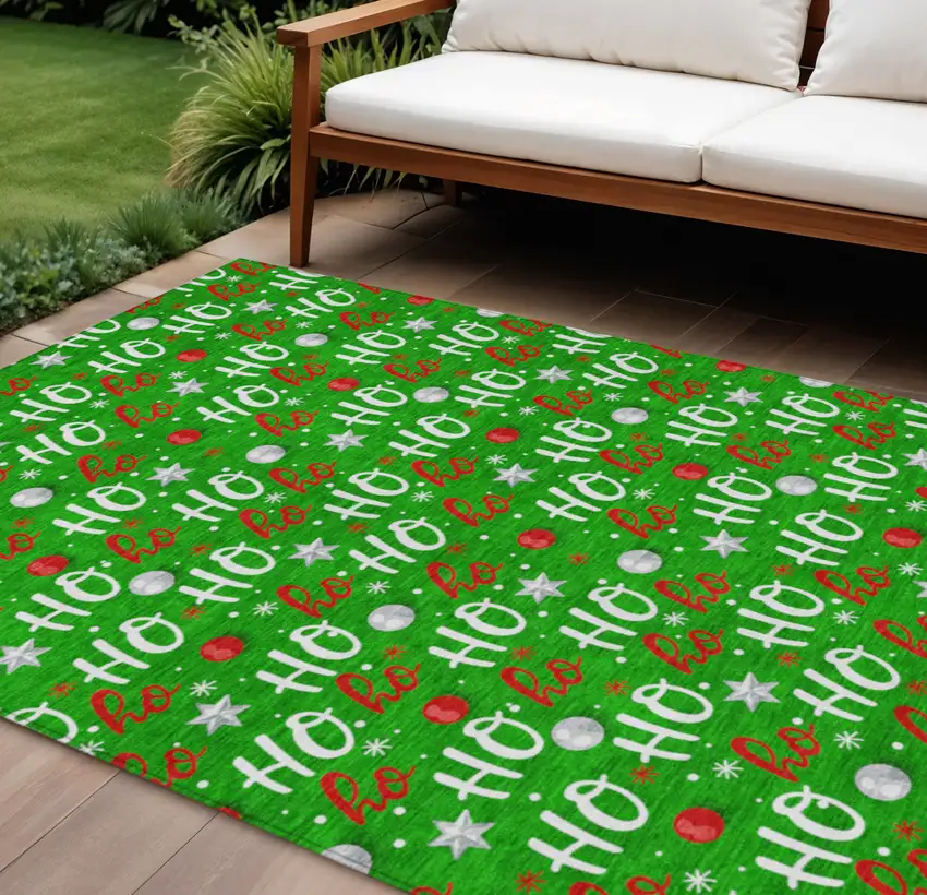 Green White And Red Polka Dot Washable Indoor Outdoor Area Rug Photo 2
