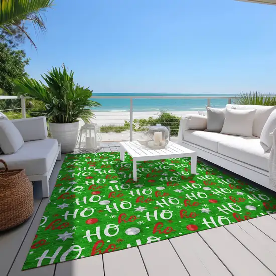 Green White And Red Polka Dot Washable Indoor Outdoor Area Rug Photo 8