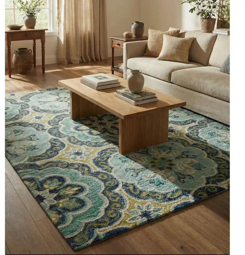 5' X 7' Green Wool Floral Hand Tufted Area Rug Photo 2