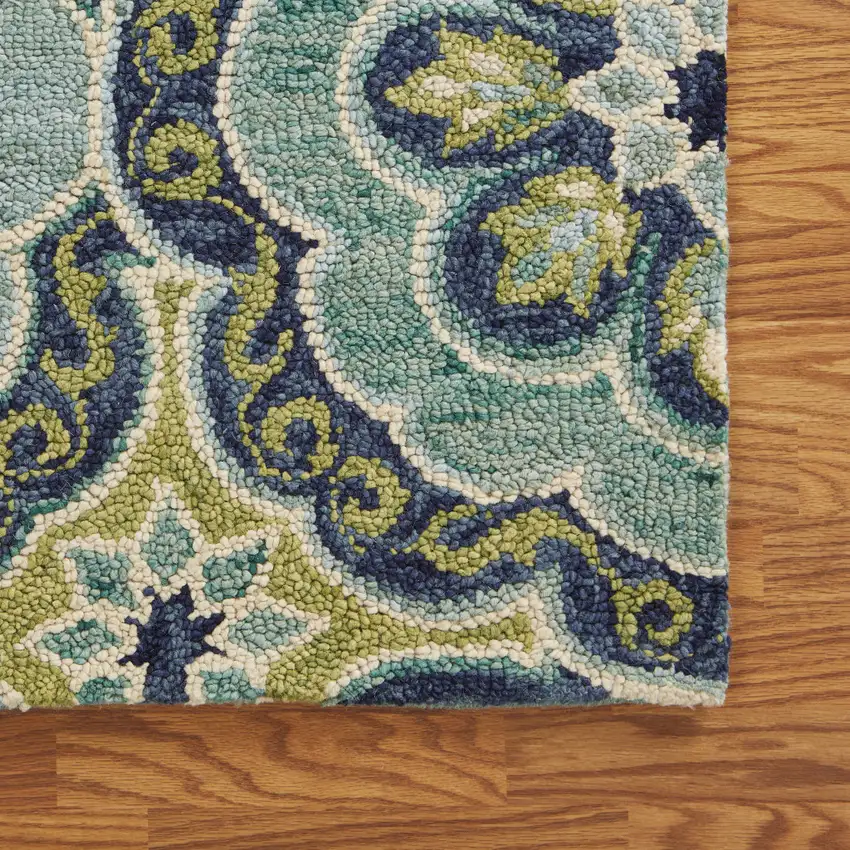 Green Wool Floral Hand Tufted Area Rug Photo 5