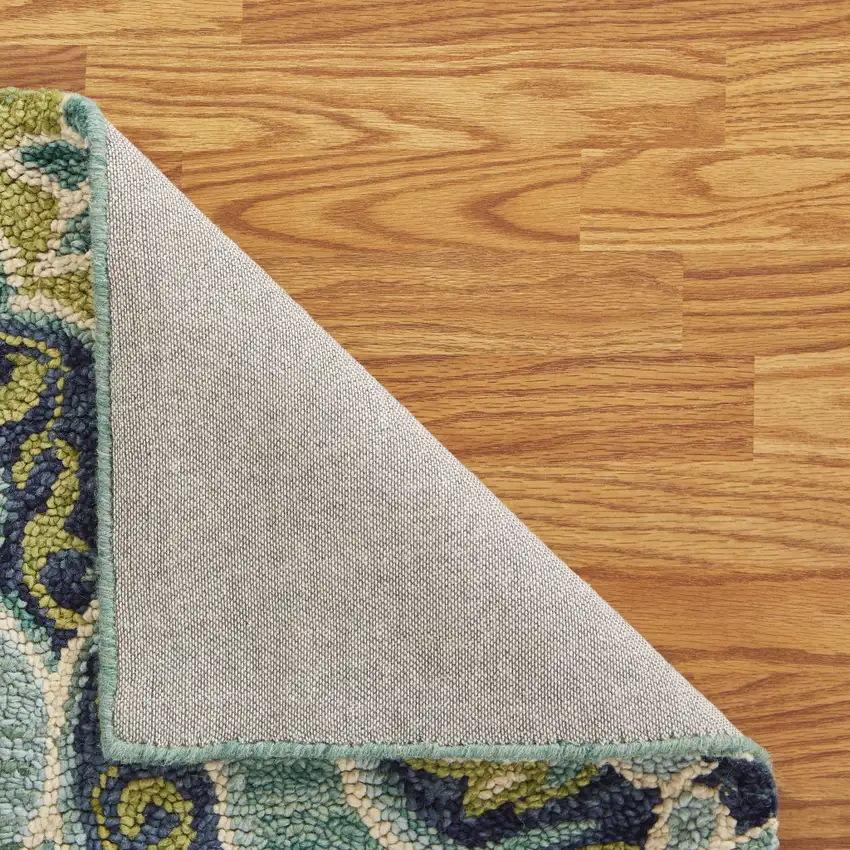 Green Wool Floral Hand Tufted Area Rug Photo 4