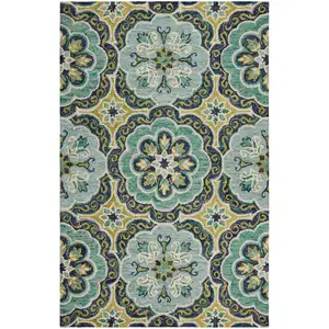 Photo of Green Wool Floral Hand Tufted Area Rug