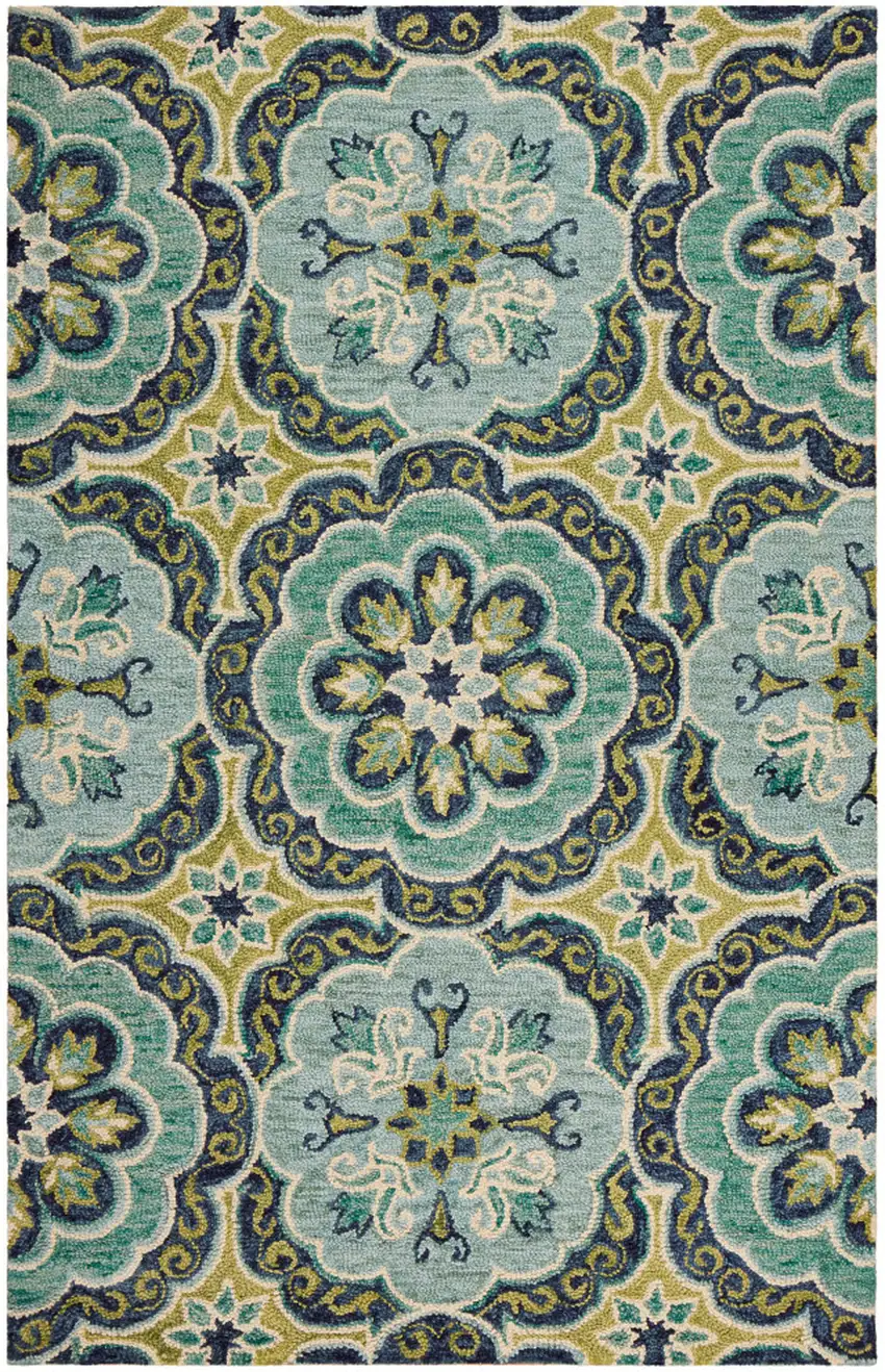 Green Wool Floral Hand Tufted Area Rug Photo 1