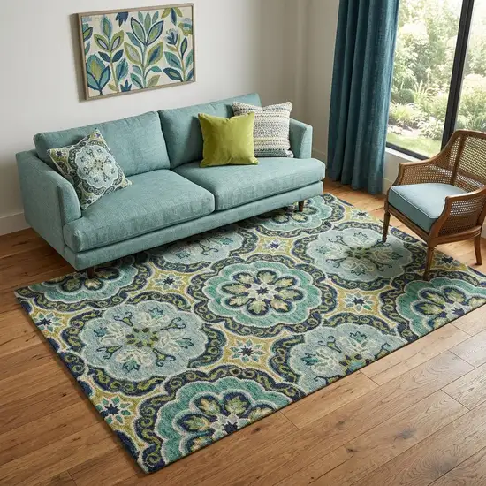 5' X 7' Green Wool Floral Hand Tufted Area Rug Photo 1