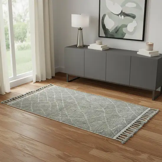 Green Wool Geometric Hand Knotted Area Rug Photo 1