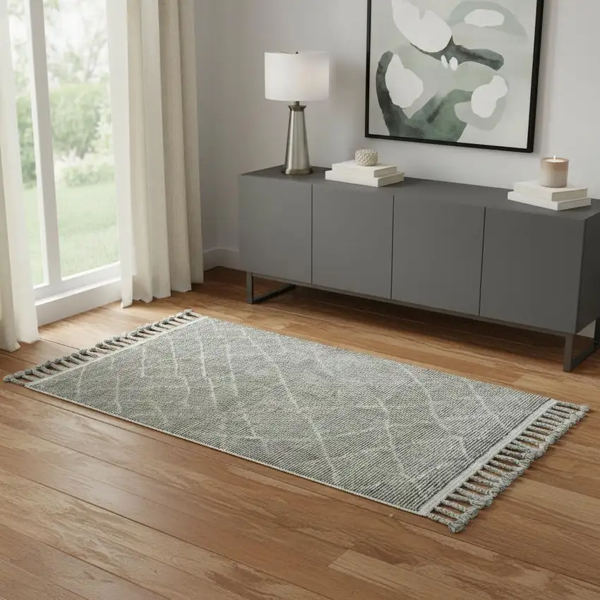 Green Wool Geometric Hand Knotted Area Rug Photo 1