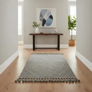 Photo of Green Wool Geometric Hand Knotted Area Rug