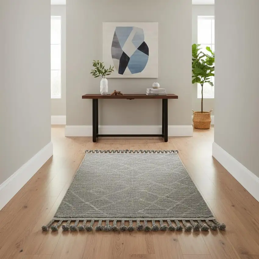 Green Wool Geometric Hand Knotted Area Rug Photo 1