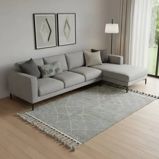 Green Wool Geometric Hand Knotted Area Rug Photo 1