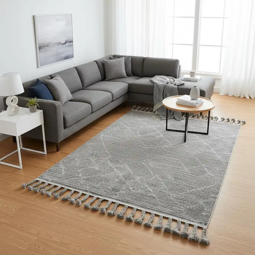 Green Wool Geometric Hand Knotted Area Rug Photo 1