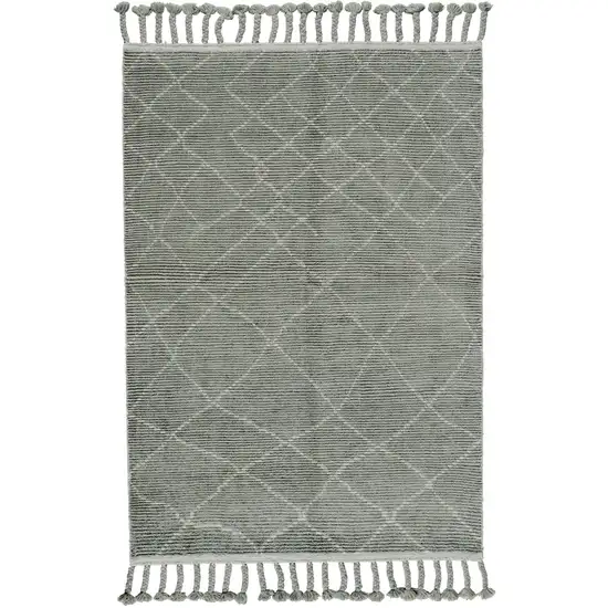 Green Wool Geometric Hand Knotted Area Rug Photo 1