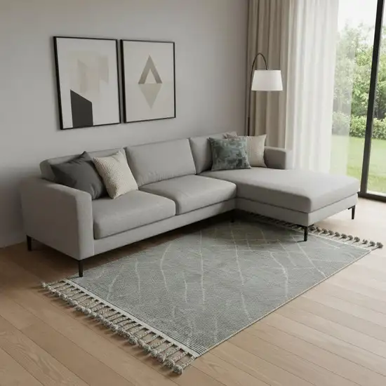 Green Wool Geometric Hand Knotted Area Rug Photo 1