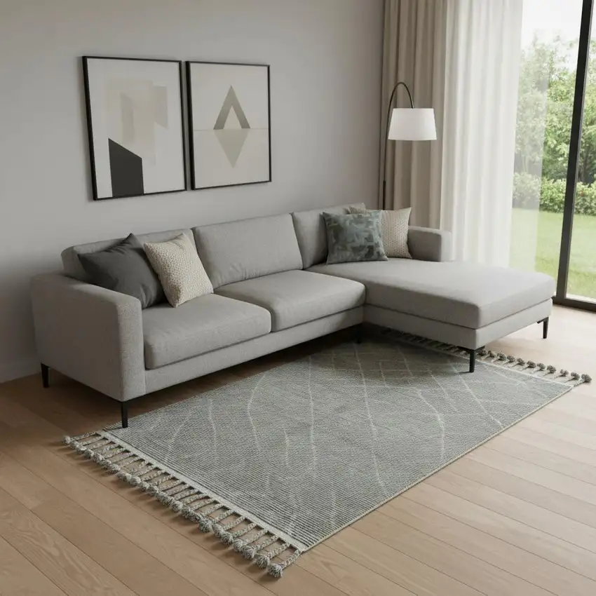 Green Wool Geometric Hand Knotted Area Rug Photo 1