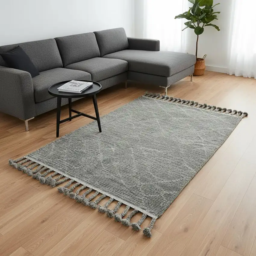 Green Wool Geometric Hand Knotted Area Rug Photo 2