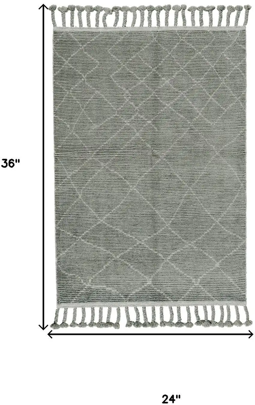 Green Wool Geometric Hand Knotted Area Rug Photo 3